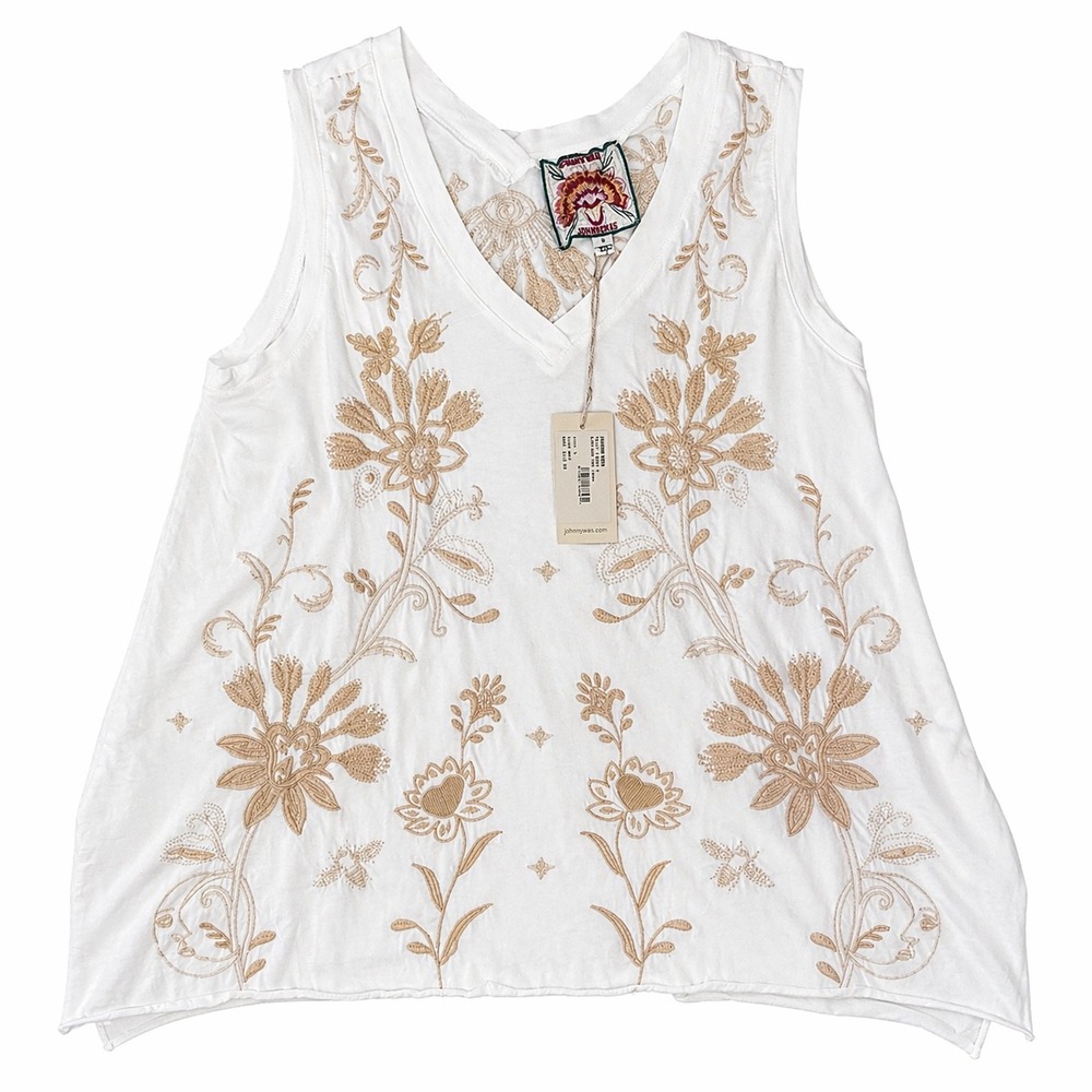 Johnny Was Danika Embroidered Tank Top Size S White Neutral Boho V Neck NWT - Picture 6 of 10